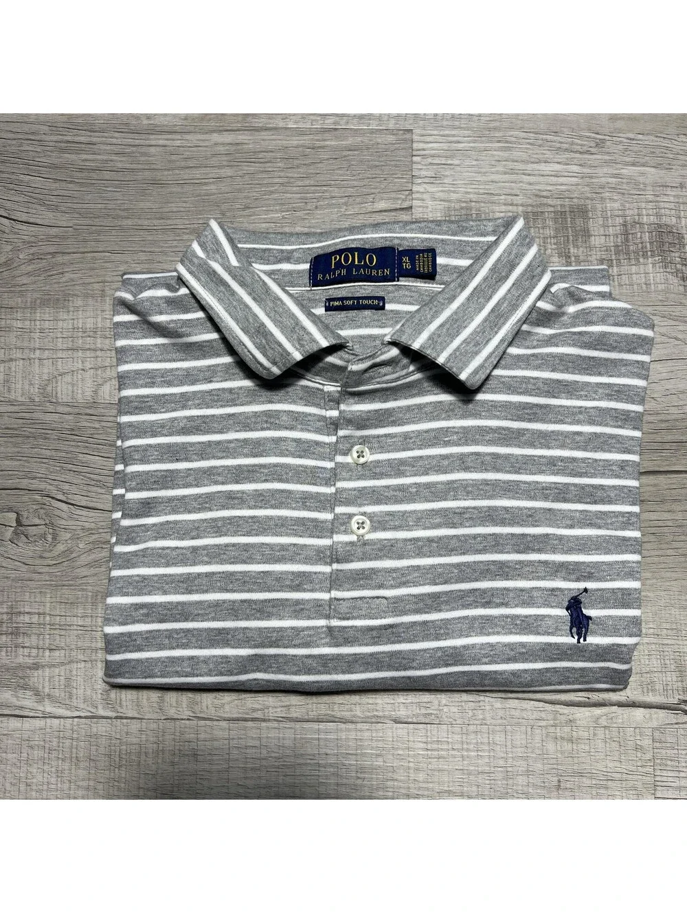 Polo Ralph Lauren Polo Shirt Mens XL Gray White Stripe Pima